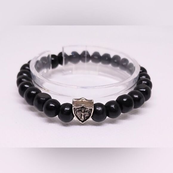 Men's bracelet beaded cross black new e15 - Picture 1 of 1